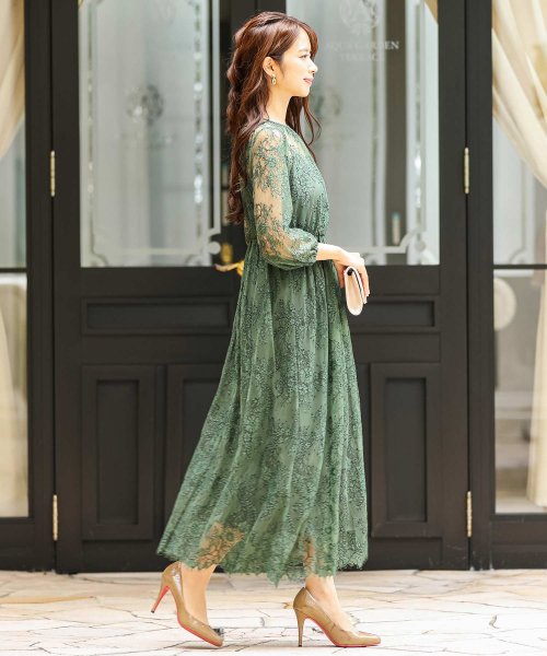 セール 30 Off 結婚式 ワンピース パーティードレス 総レース シアー 透け感 ロング 袖あり 春 夏 秋 冬 パーティドレス 二次会 2次会 レース成人式 同窓会 体型カバー ニアナ Niana Magaseek