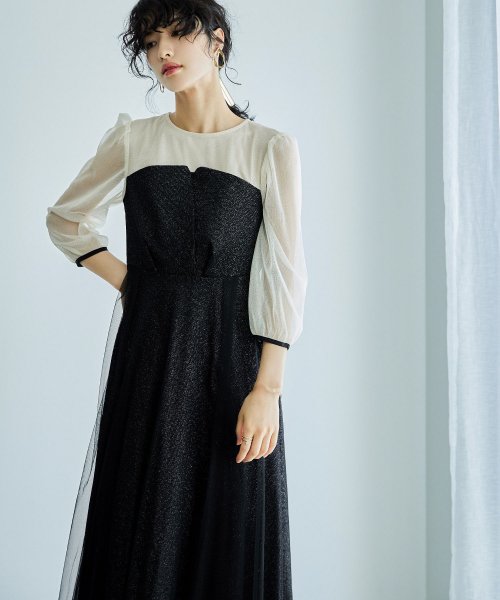 niana ニアナ 結婚式 ワンピース パーティードレス ビスチェ ラメ 無地 シアー チュール シフォン ゆったり 体型カバー シンプル ウエストゴム ロング ニアナ B79 size