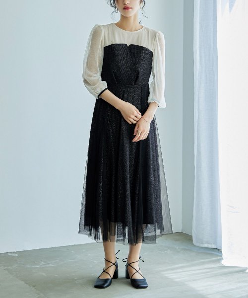 niana ニアナ 結婚式 ワンピース パーティードレス ビスチェ ラメ 無地 シアー チュール シフォン ゆったり 体型カバー シンプル ウエストゴム ロング ニアナ B79 size