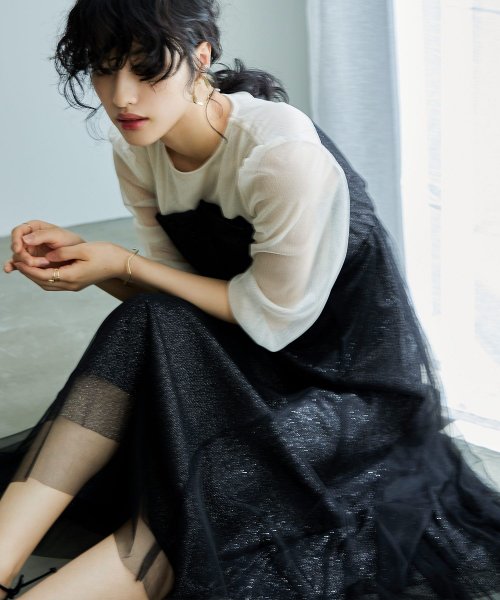 niana ニアナ 結婚式 ワンピース パーティードレス ビスチェ ラメ 無地 シアー チュール シフォン ゆったり 体型カバー シンプル ウエストゴム ロング ニアナ B79 size