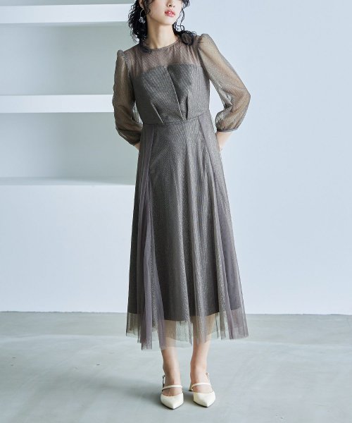 niana ニアナ 結婚式 ワンピース パーティードレス ビスチェ ラメ 無地 シアー チュール シフォン ゆったり 体型カバー シンプル ウエストゴム ロング ニアナ B79 size