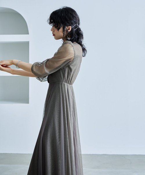 niana ニアナ 結婚式 ワンピース パーティードレス ビスチェ ラメ 無地 シアー チュール シフォン ゆったり 体型カバー シンプル ウエストゴム ロング ニアナ B79 size