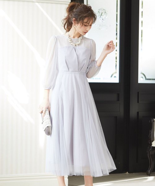 niana ニアナ 結婚式 ワンピース パーティードレス ビスチェ ラメ 無地 シアー チュール シフォン ゆったり 体型カバー シンプル ウエストゴム ロング ニアナ B79 size