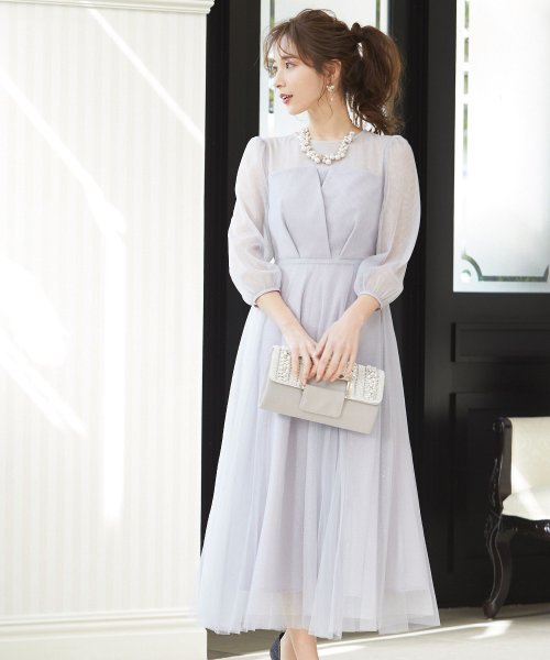 niana ニアナ 結婚式 ワンピース パーティードレス ビスチェ ラメ 無地 シアー チュール シフォン ゆったり 体型カバー シンプル ウエストゴム ロング ニアナ B79 size