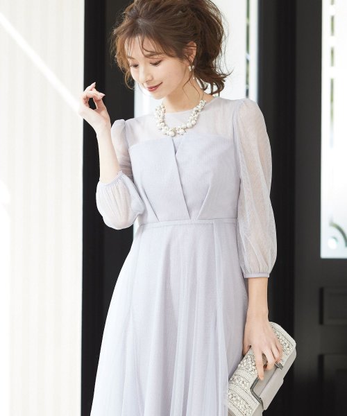 niana ニアナ 結婚式 ワンピース パーティードレス ビスチェ ラメ 無地 シアー チュール シフォン ゆったり 体型カバー シンプル ウエストゴム ロング ニアナ B79 size