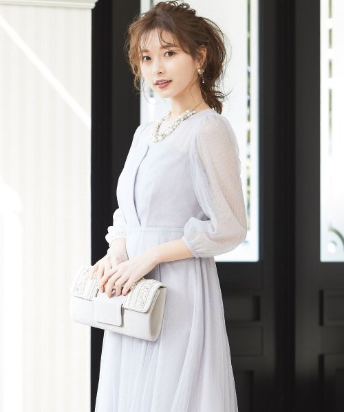 niana ニアナ 結婚式 ワンピース パーティードレス ビスチェ ラメ 無地 シアー チュール シフォン ゆったり 体型カバー シンプル ウエストゴム ロング ニアナ B79 size