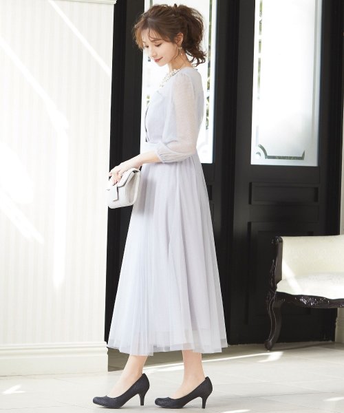 niana ニアナ 結婚式 ワンピース パーティードレス ビスチェ ラメ 無地 シアー チュール シフォン ゆったり 体型カバー シンプル ウエストゴム ロング ニアナ B79 size