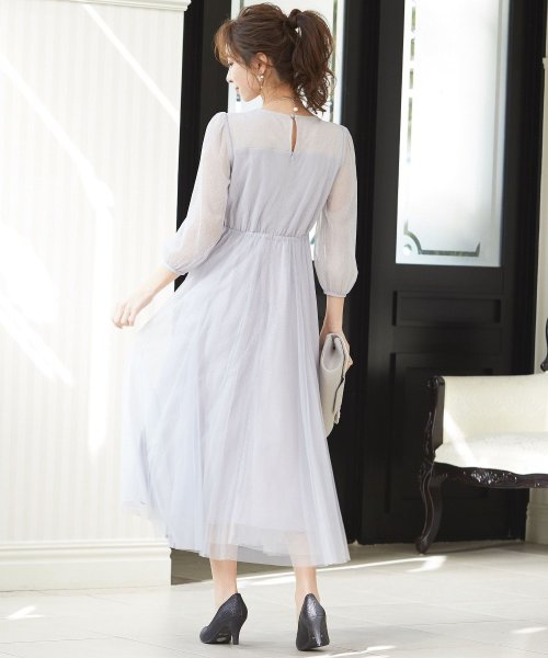 niana ニアナ 結婚式 ワンピース パーティードレス ビスチェ ラメ 無地 シアー チュール シフォン ゆったり 体型カバー シンプル ウエストゴム ロング ニアナ B79 size