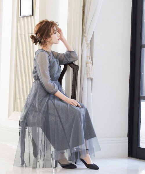 niana ニアナ 結婚式 ワンピース パーティードレス ビスチェ ラメ 無地 シアー チュール シフォン ゆったり 体型カバー シンプル ウエストゴム ロング ニアナ B79 size