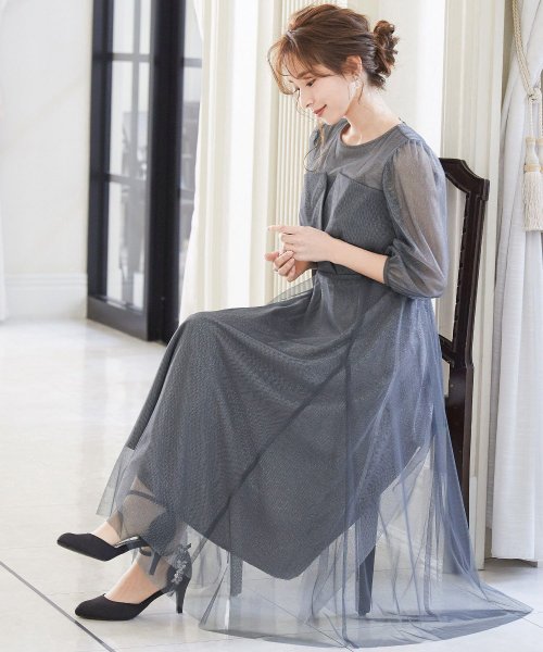 niana ニアナ 結婚式 ワンピース パーティードレス ビスチェ ラメ 無地 シアー チュール シフォン ゆったり 体型カバー シンプル ウエストゴム ロング ニアナ B79 size