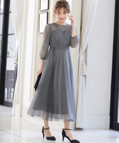 niana ニアナ 結婚式 ワンピース パーティードレス ビスチェ ラメ 無地 シアー チュール シフォン ゆったり 体型カバー シンプル ウエストゴム ロング ニアナ B79 size