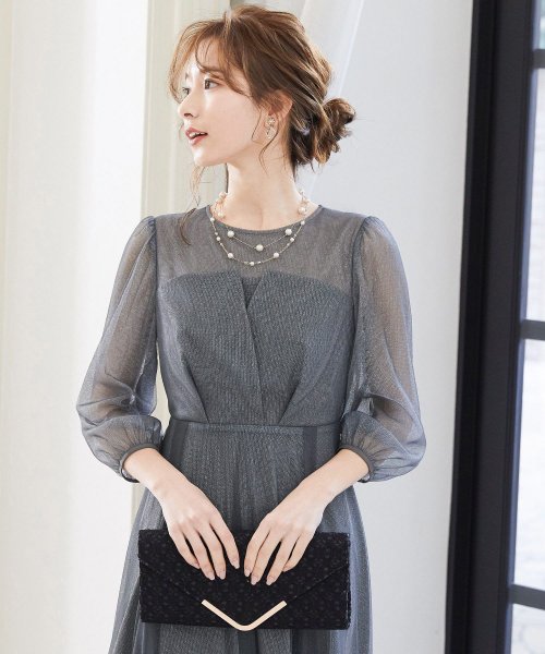 niana ニアナ 結婚式 ワンピース パーティードレス ビスチェ ラメ 無地 シアー チュール シフォン ゆったり 体型カバー シンプル ウエストゴム ロング ニアナ B79 size