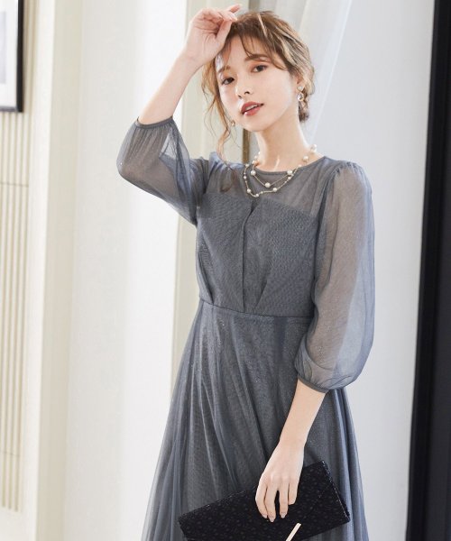 niana ニアナ 結婚式 ワンピース パーティードレス ビスチェ ラメ 無地 シアー チュール シフォン ゆったり 体型カバー シンプル ウエストゴム ロング ニアナ B79 size