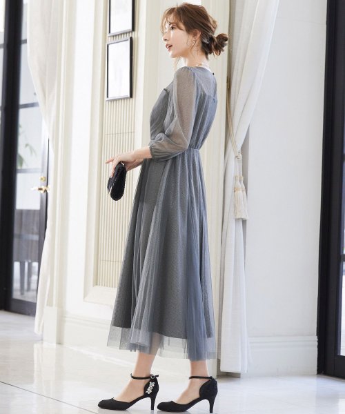 niana ニアナ 結婚式 ワンピース パーティードレス ビスチェ ラメ 無地 シアー チュール シフォン ゆったり 体型カバー シンプル ウエストゴム ロング ニアナ B79 size