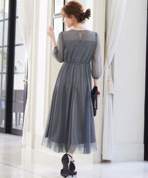 niana ニアナ 結婚式 ワンピース パーティードレス ビスチェ ラメ 無地 シアー チュール シフォン ゆったり 体型カバー シンプル ウエストゴム ロング ニアナ B79 size