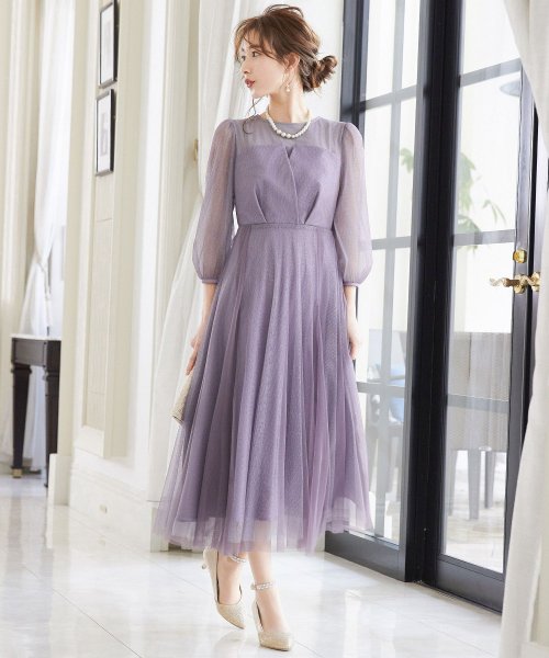 niana ニアナ 結婚式 ワンピース パーティードレス ビスチェ ラメ 無地 シアー チュール シフォン ゆったり 体型カバー シンプル ウエストゴム ロング ニアナ B79 size