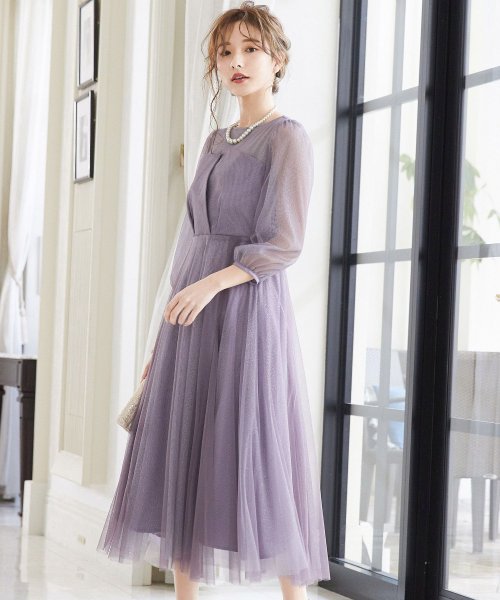 niana ニアナ 結婚式 ワンピース パーティードレス ビスチェ ラメ 無地 シアー チュール シフォン ゆったり 体型カバー シンプル ウエストゴム ロング ニアナ B79 size