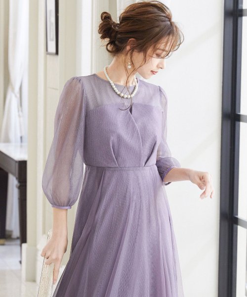 niana ニアナ 結婚式 ワンピース パーティードレス ビスチェ ラメ 無地 シアー チュール シフォン ゆったり 体型カバー シンプル ウエストゴム ロング ニアナ B79 size