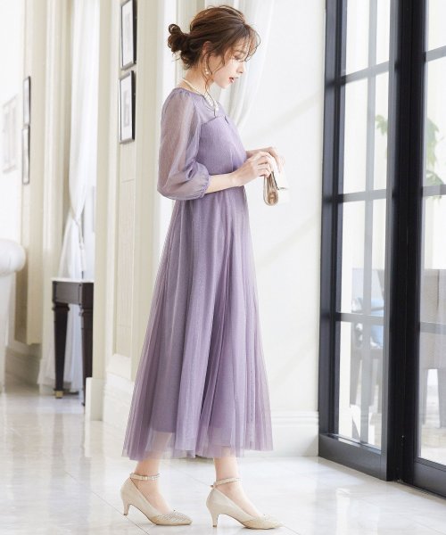 niana ニアナ 結婚式 ワンピース パーティードレス ビスチェ ラメ 無地 シアー チュール シフォン ゆったり 体型カバー シンプル ウエストゴム ロング ニアナ B79 size