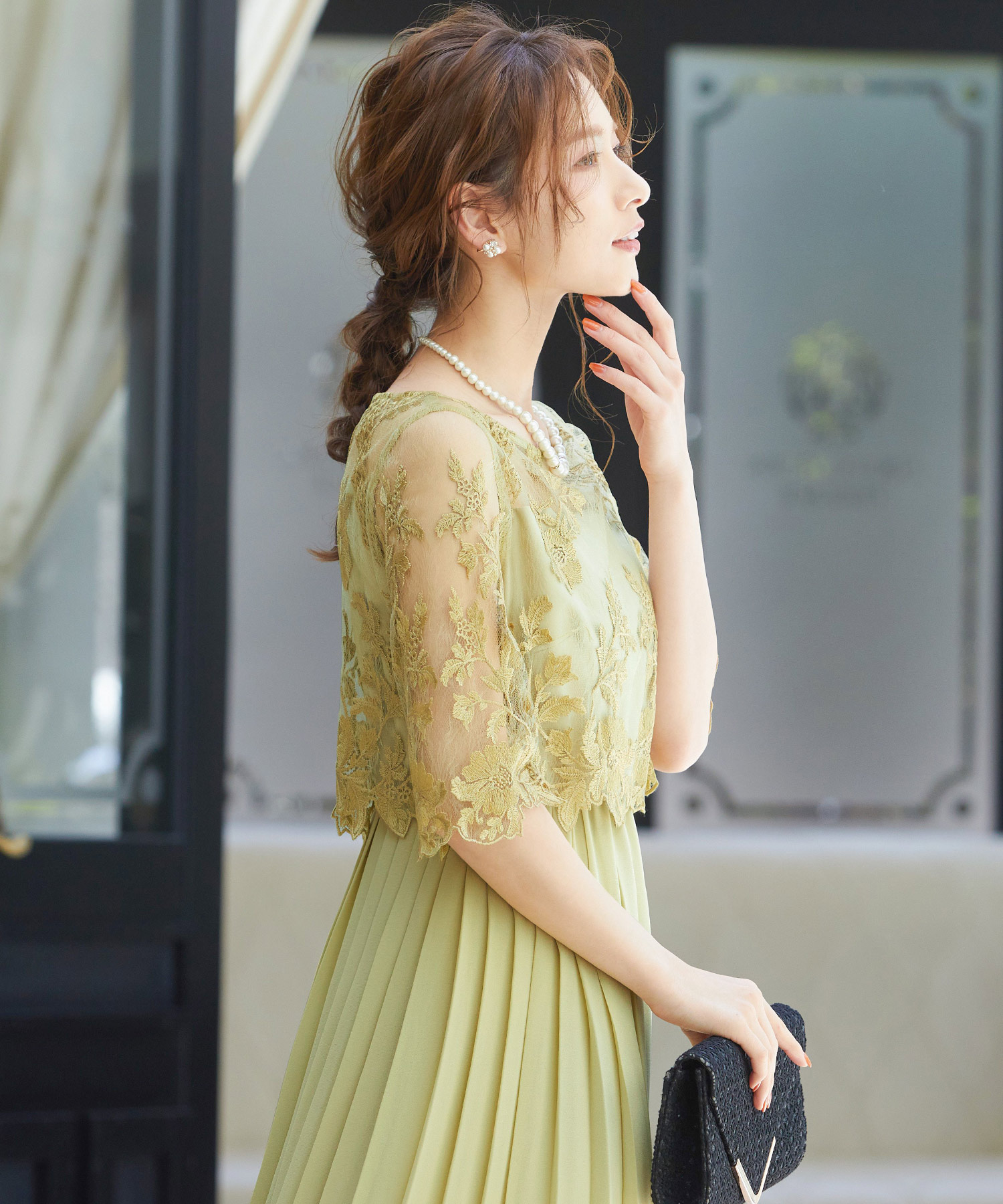 オンライン限定商品】 ニアナ 結婚式ワンピース 7分袖ドレス プリーツ ...
