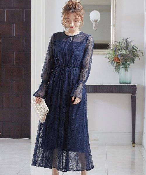 セール ニアナ Niana 結婚式 ワンピース パーティードレス ロング チュール ウエストゴム 袖あり 春 夏 秋 冬 パーティドレス 二次会 2次会 レース 成人式 同窓会 体型カバー Magaseek