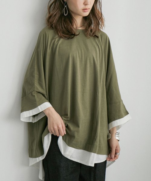 Fashion Letter(ファッションレター)/これ1枚着るだけで出せる洒落感。 レイヤードカットソー Tシャツ レディース カットソー ビッグシルエット 大きいサイズ M－L LL－3L 4L－5L ゆった/img23