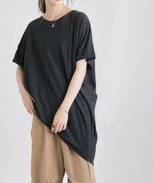 Fashion Letter(ファッションレター)/見る角度によってシルエットが変わるアシンメトリー裾ビッグTシャツ カットソー レディース トップス 半袖 袖なし アシンメトリー 変形 イレヘム ゆったり ラク/img34