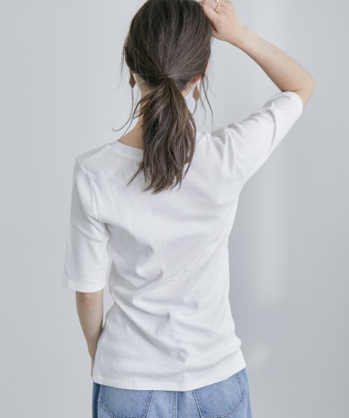 Fashion Letter(ファッションレター)/[M－4L]快適な着心地を実現。コットン100% 半袖 カットソー レディース Tシャツ インナー トップス 5分袖 シンプル 無地 色違い 伸びる 伸縮性 綿/img04