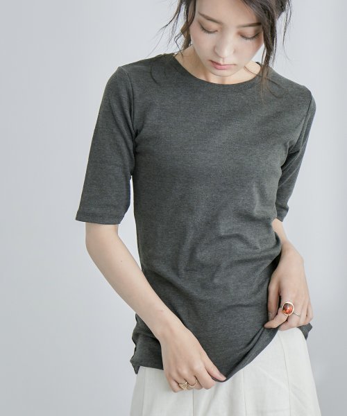 Fashion Letter(ファッションレター)/[M－4L]快適な着心地を実現。コットン100% 半袖 カットソー レディース Tシャツ インナー トップス 5分袖 シンプル 無地 色違い 伸びる 伸縮性 綿/img21
