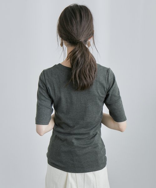 Fashion Letter(ファッションレター)/[M－4L]快適な着心地を実現。コットン100% 半袖 カットソー レディース Tシャツ インナー トップス 5分袖 シンプル 無地 色違い 伸びる 伸縮性 綿/img23