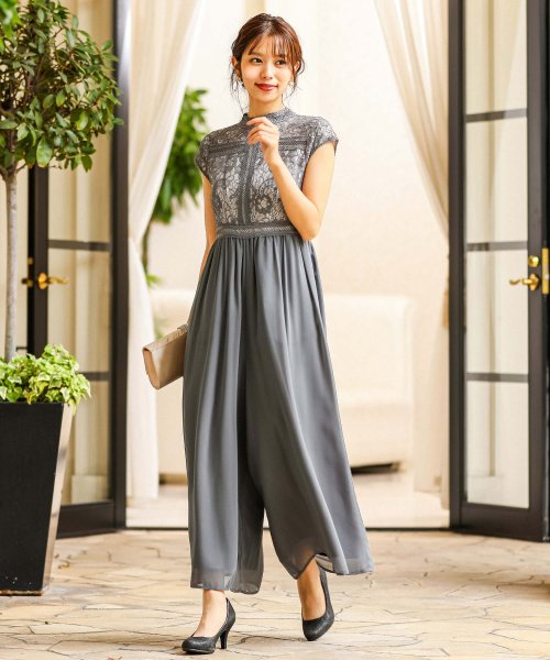 セール 結婚式 ワンピース パンツドレス オールインワン サロペット パーティードレス ワイドパンツ パンツ レース ハイウエストロング丈半袖 袖あり 披露宴 ワンピー ニアナ Niana Magaseek