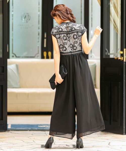 セール 結婚式 ワンピース パンツドレス オールインワン サロペット パーティードレス ワイドパンツ パンツ レース ハイウエストロング丈半袖 袖あり 披露宴 ワンピー ニアナ Niana Magaseek