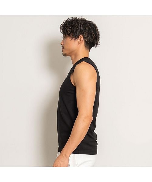 Viola Puレザー貼付けストレッチvネックノースリーブ メンズ トップス タンクトップ ストレッチ 伸縮性 インナー 綿ポリ タイト キレイめ カジュアル ヴィオラ Viola Magaseek