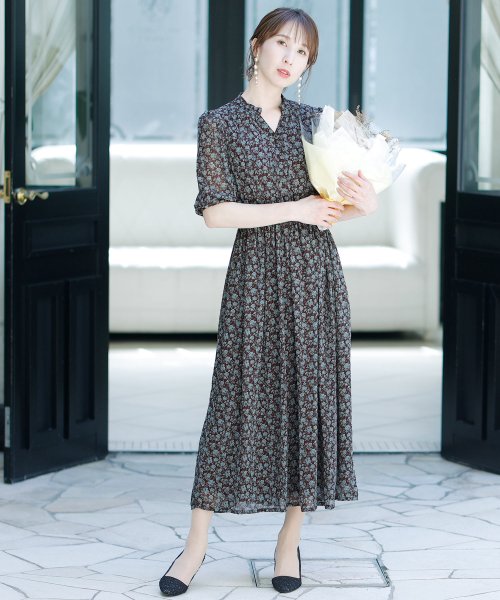 PourVous(プールヴー)/花柄シアーフレアワンピース 結婚式 パーティードレス/img14