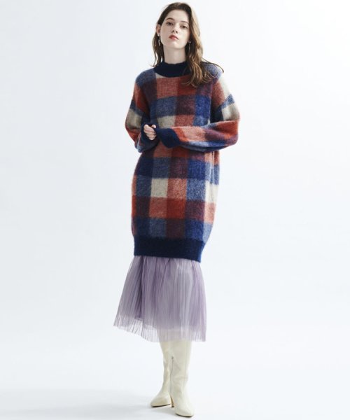 チェックジャガードニットワンピース ランバンオンブルー Lanvin En Bleu Magaseek