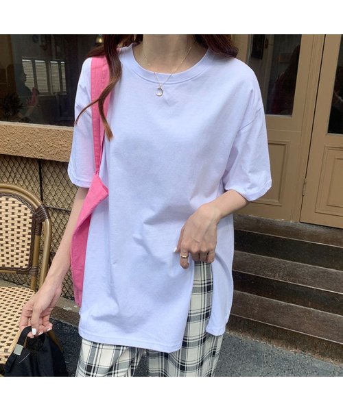 Beststore(ベストストア)/ベーシックTシャツクルーネックＶネックＴシャツ トップス 大きいサイズ 夏服 韓国ファッション シンプル半袖 無地 大人気可愛いtシャツ 抜け感 通勤t コット/img02