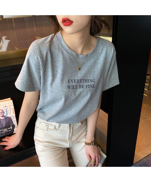 Beststore(ベストストア)/カラーロゴプリントTシャツ トップス 韓国ファッション ゆったりシルエット シンプル カジュアル 夏服 半袖  カットソー 無地 コットン 楽ちん/img07