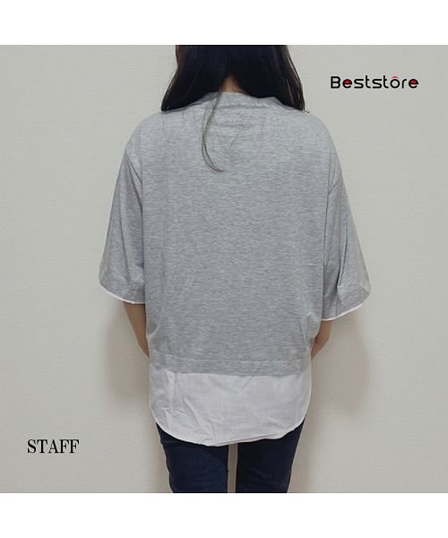 Beststore(ベストストア)/重ね着風Tシャツ レイヤード風 重ね着風カットソー 半袖夏 韓国ファッションtシャツ オーバーサイズ ゆったり カットソー シルエット レイヤード風カットソー夏/img23