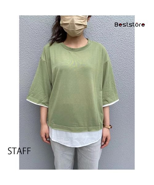 セール】重ね着風Tシャツ レイヤード風 重ね着風カットソー 半袖夏 