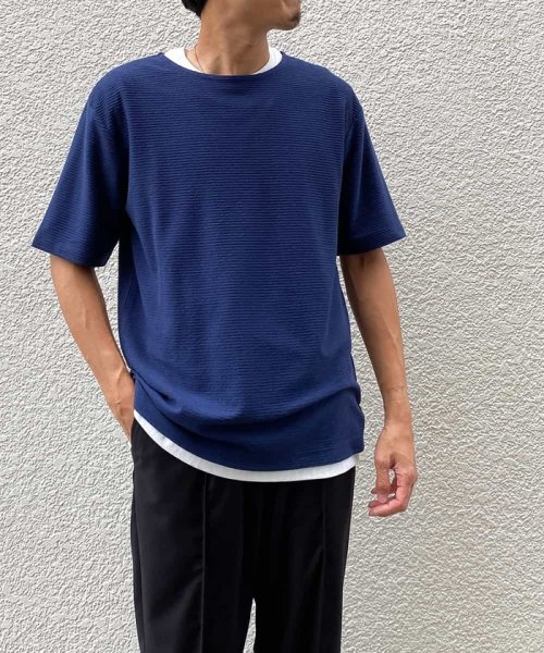 a.v.v (MEN)(アー・ヴェ・ヴェメンズ)/【表面変化カットソー＋Tシャツ 2点セット】タックボーダーレイヤードカットソー/img05