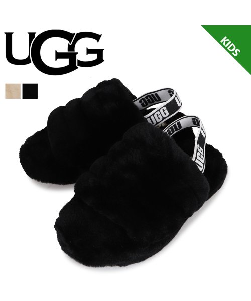 UGG(UGG)/UGG アグ サンダル フラッフ イヤー スライド キッズ ファー FLUFF YEAH SLIDE ブラック ホワイト 黒 白 1098494k/img01