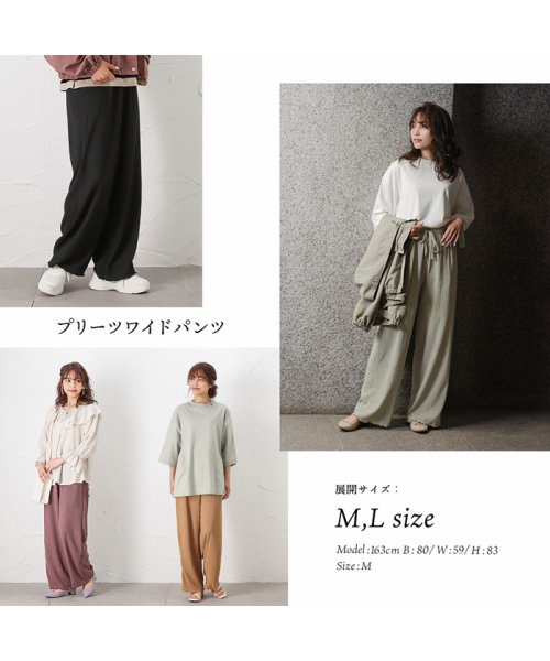 MAC HOUSE(women)(マックハウス（レディース）)/NAVY ネイビー 楊柳プリーツワイドパンツ 352－6102/img05