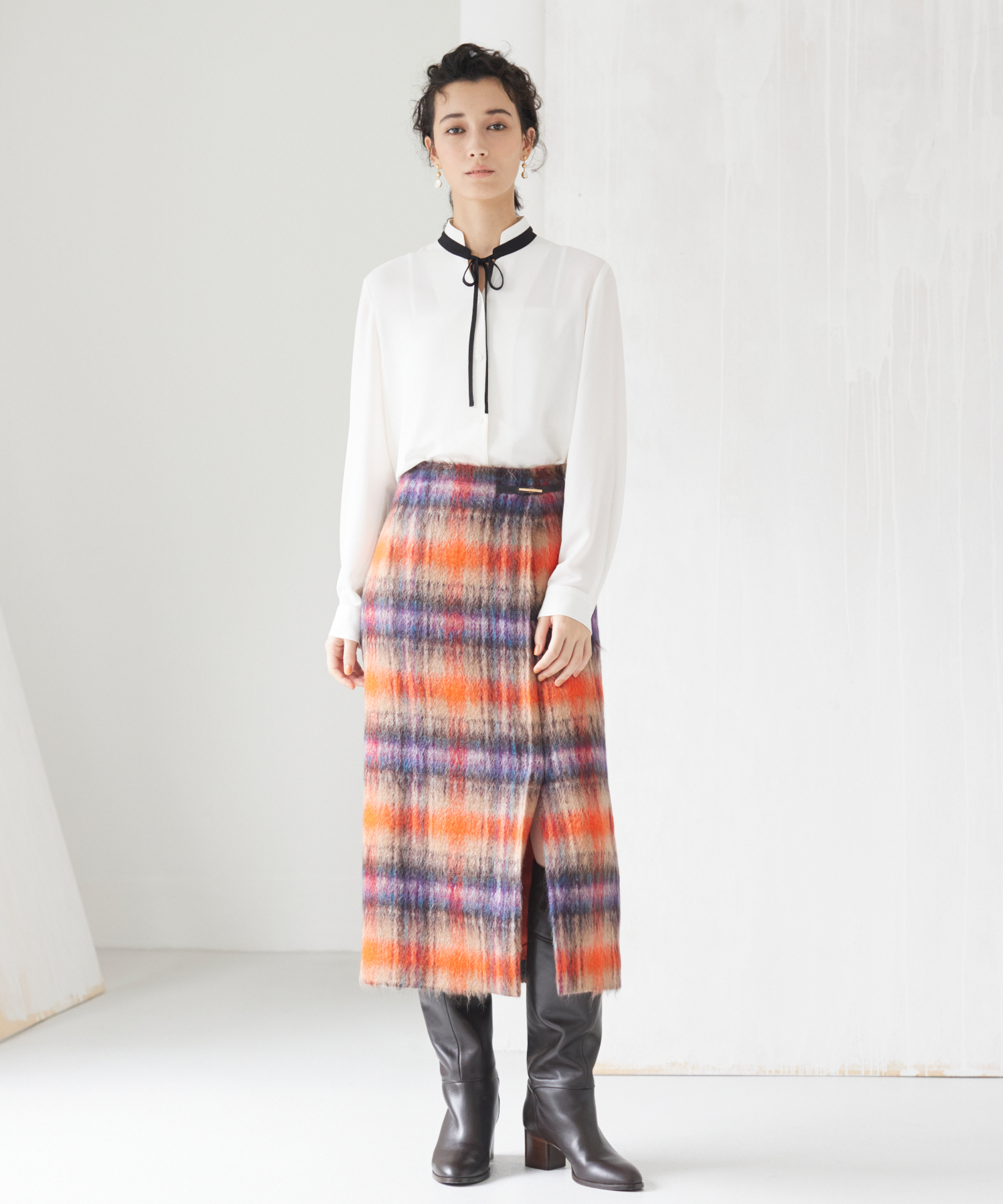 ANAYI シャギーチェック ロングスカート