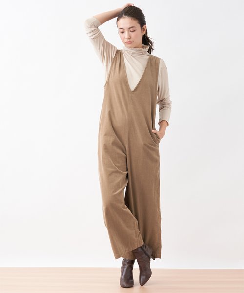 細コーデュロイのサロペット 