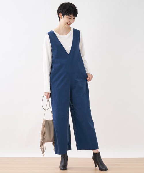 細コーデュロイのサロペット 