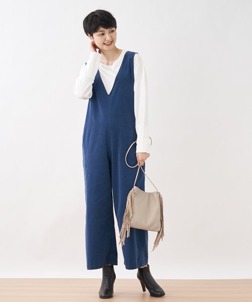 細コーデュロイのサロペット 