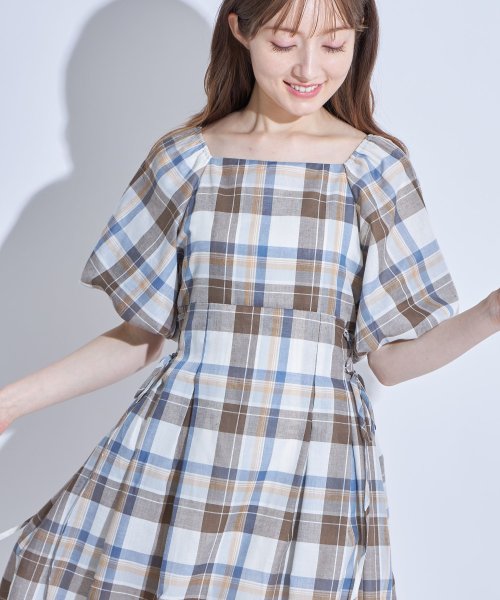 tocco closet(トッコクローゼット)/【TVドラマ着用】サイドレースアップデザインボリュームスリーブチェック柄ワンピース/img03