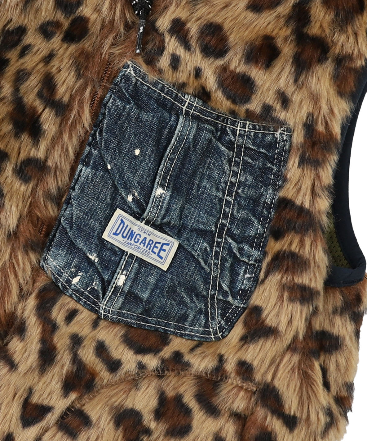 デニムダンガリー☆ヒョウ柄ボアベスト-