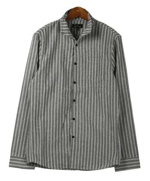 セール イタリアンカラー長袖リネンストライプシャツ イタリアンカラー シャツ メンズ 長袖 綿麻 リネン ストライプ柄 ラグスタイル Luxstyle Magaseek