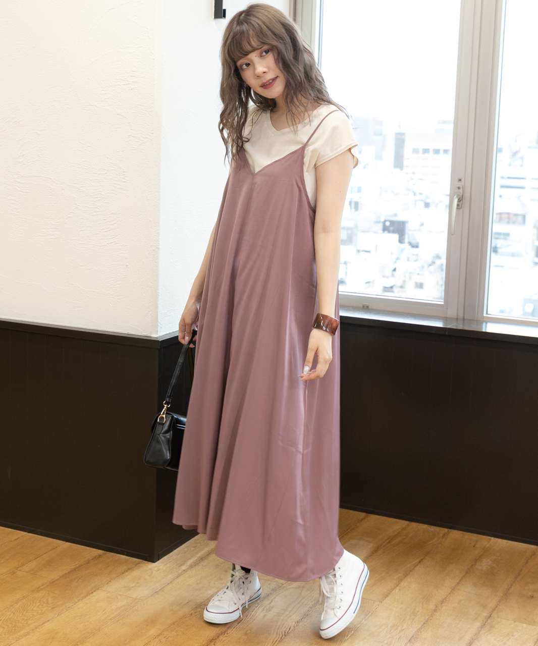 ロングキャミワンピース キャミワンピース フレアキャミワンピース ロングキャミワンピ マキシ丈 ノースリーブ トレンドカラー